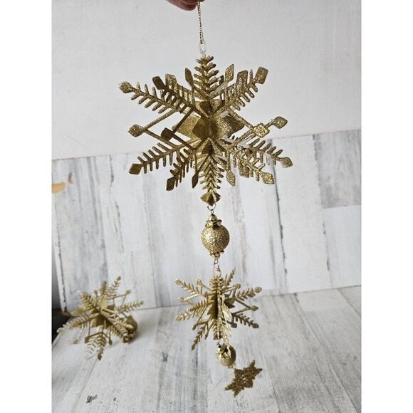 Vintage Gold sparkle snowflake ornament decor large - Picture 10 of 11